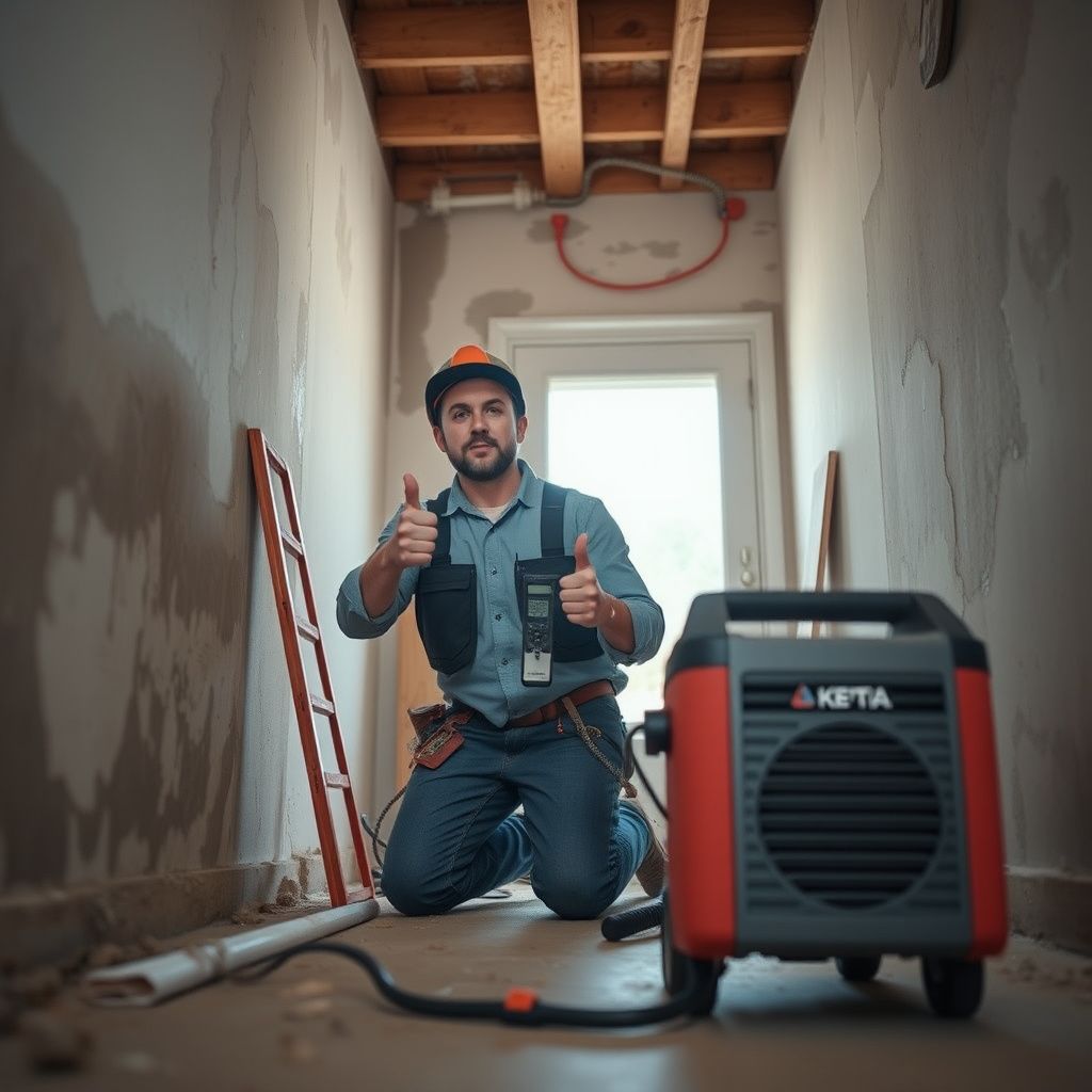 A Star Pro Mold Removal technician explaining the remediation process to a DeSoto homeowner in a clean, post-mitigation living room.