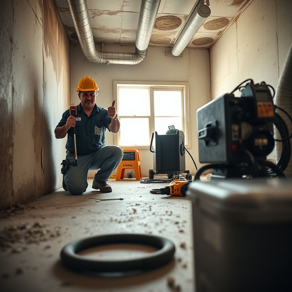 A Star Pro Mold Removal technician explaining the mold remediation process to a Grand Prairie homeowner in their living room.