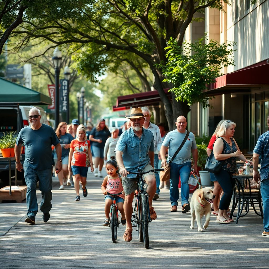 A vibrant street scene in historic downtown Waxahachie, Texas, showcasing ornate Victorian architecture and the iconic Ellis County Courthouse under a sunny sky.