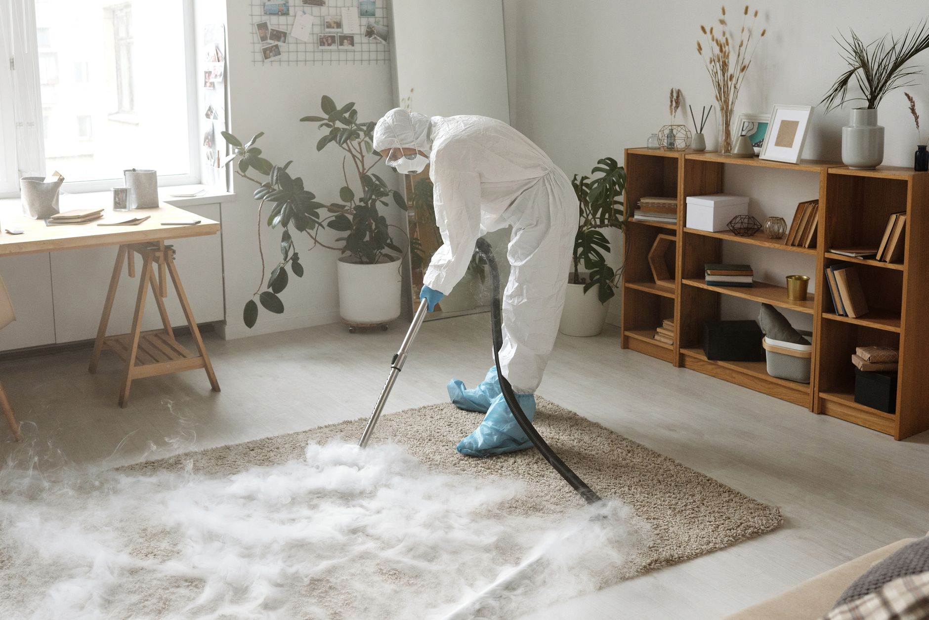 A Star Pro Mold Removal technician explaining the remediation process to a homeowner in a clean, contained area of a Waxahachie residence, pointing to a moisture meter.